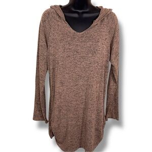 Maternity Large Beige Ultra Teexe Hooded Long Sleeve Knit Top Sweater Vneck